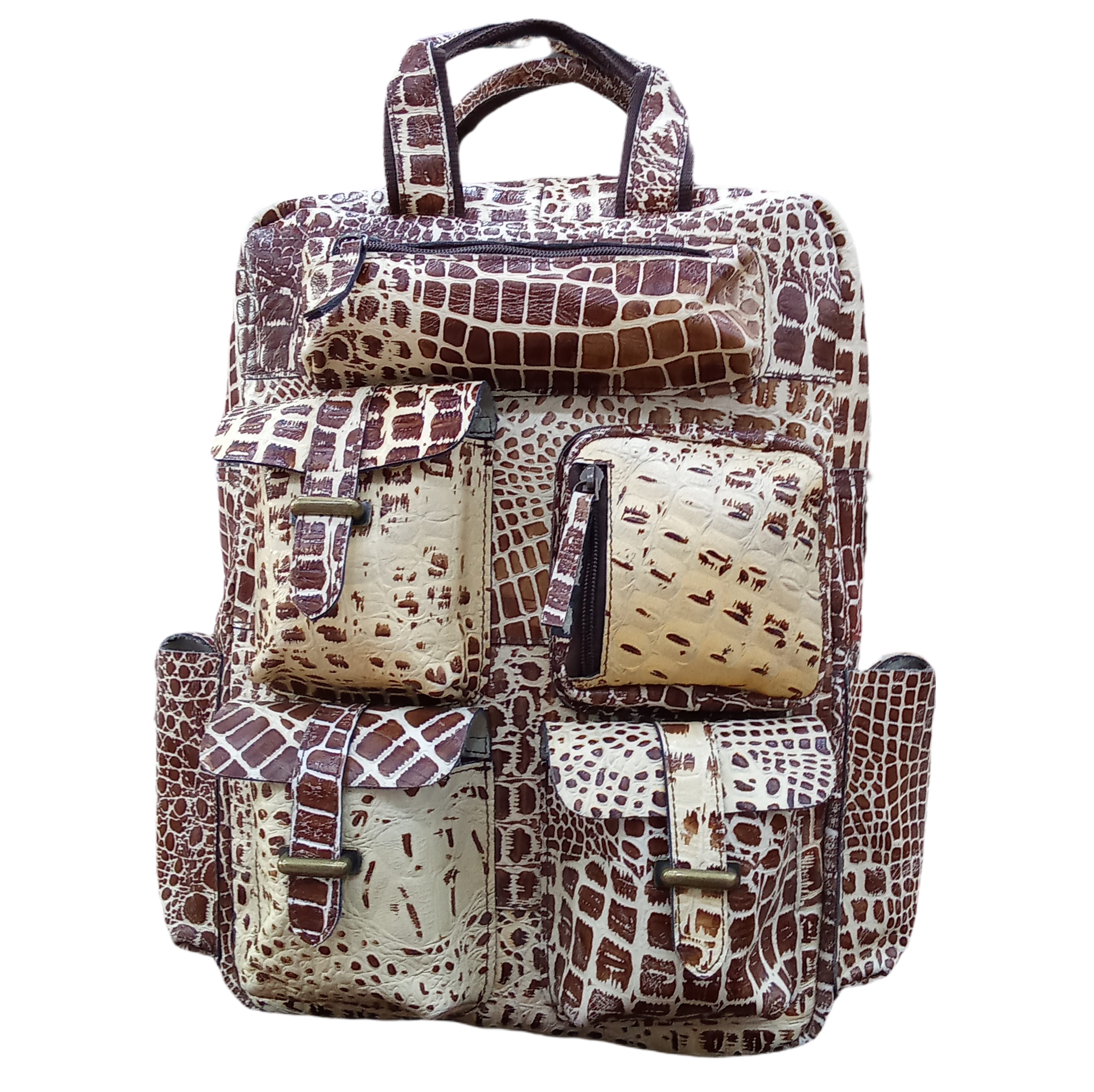 Russellen Brown 7 pocket premium luxury croco mens bagpack