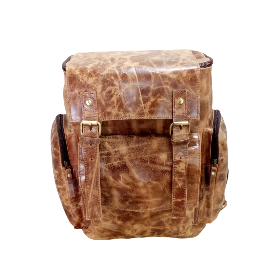 Adam bagpack luxury tan color crunch leather